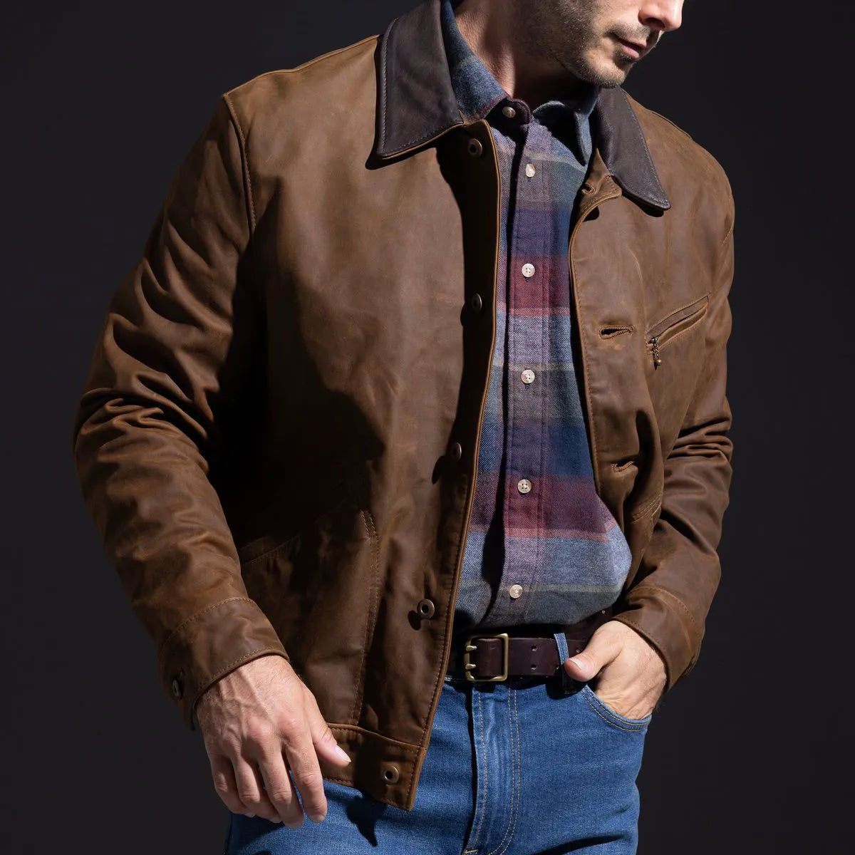 Schott® N.Y.C. X Allen Edmonds Leather Barn Jacket - Brown