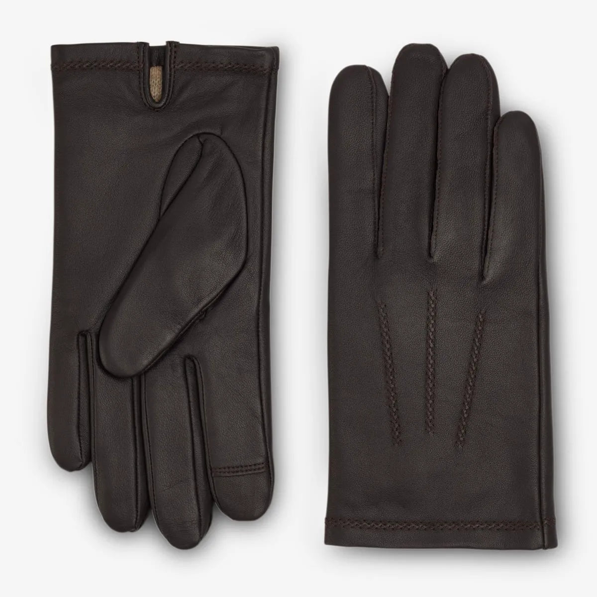 Cashmere Lined Leather Tech Gloves - Brown