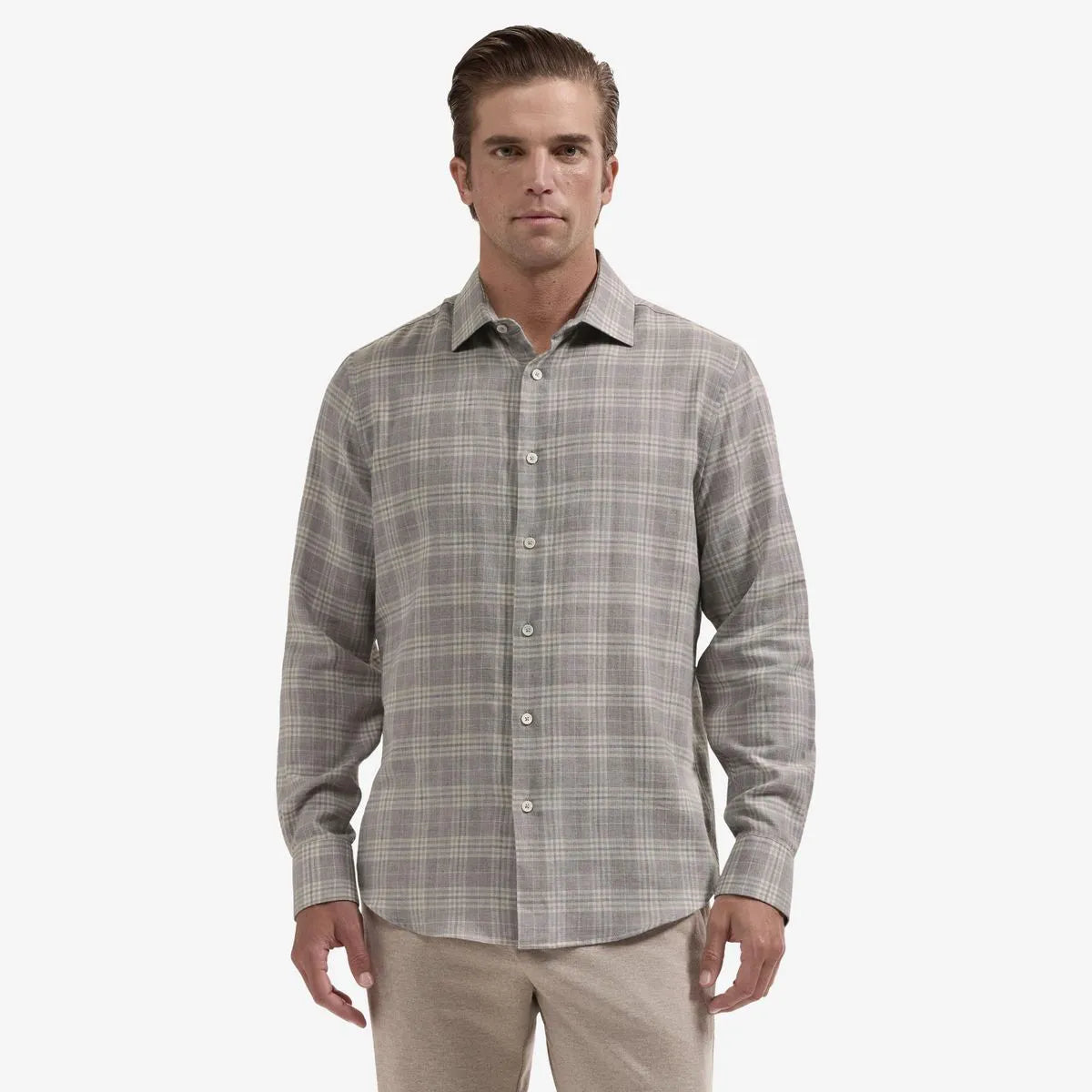 Bugatchi Axel Woven Long-sleeve Shirt - Cobblestone
