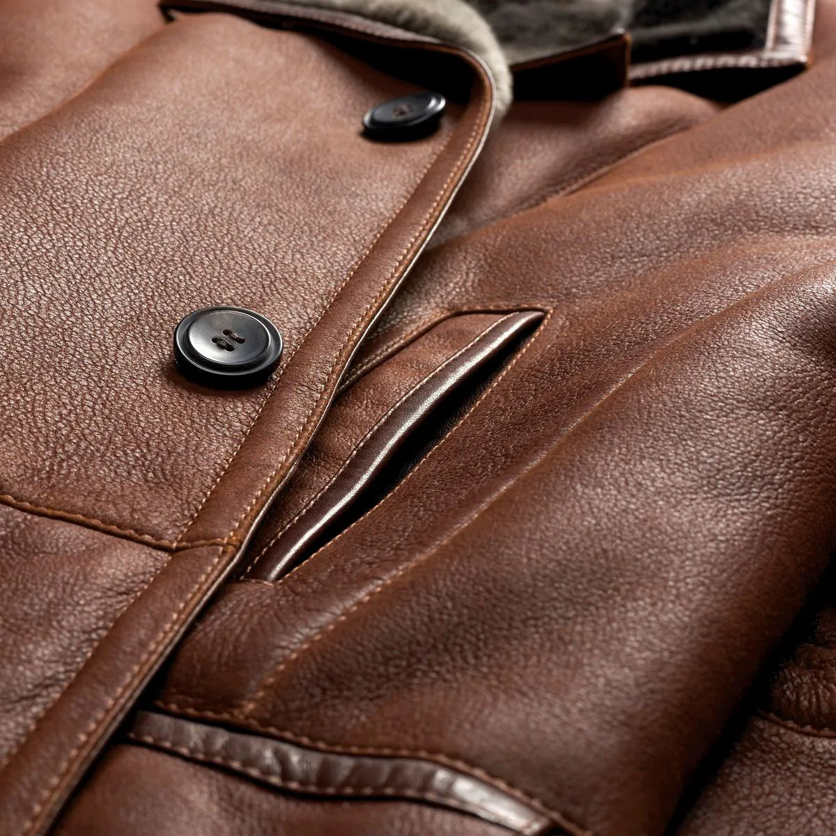 Silky Shearling Jacket - Cognac