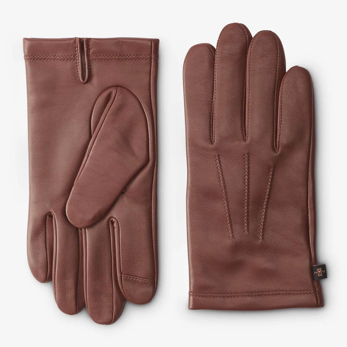 Cashmere Lined Leather Tech Gloves - Saddle Brown