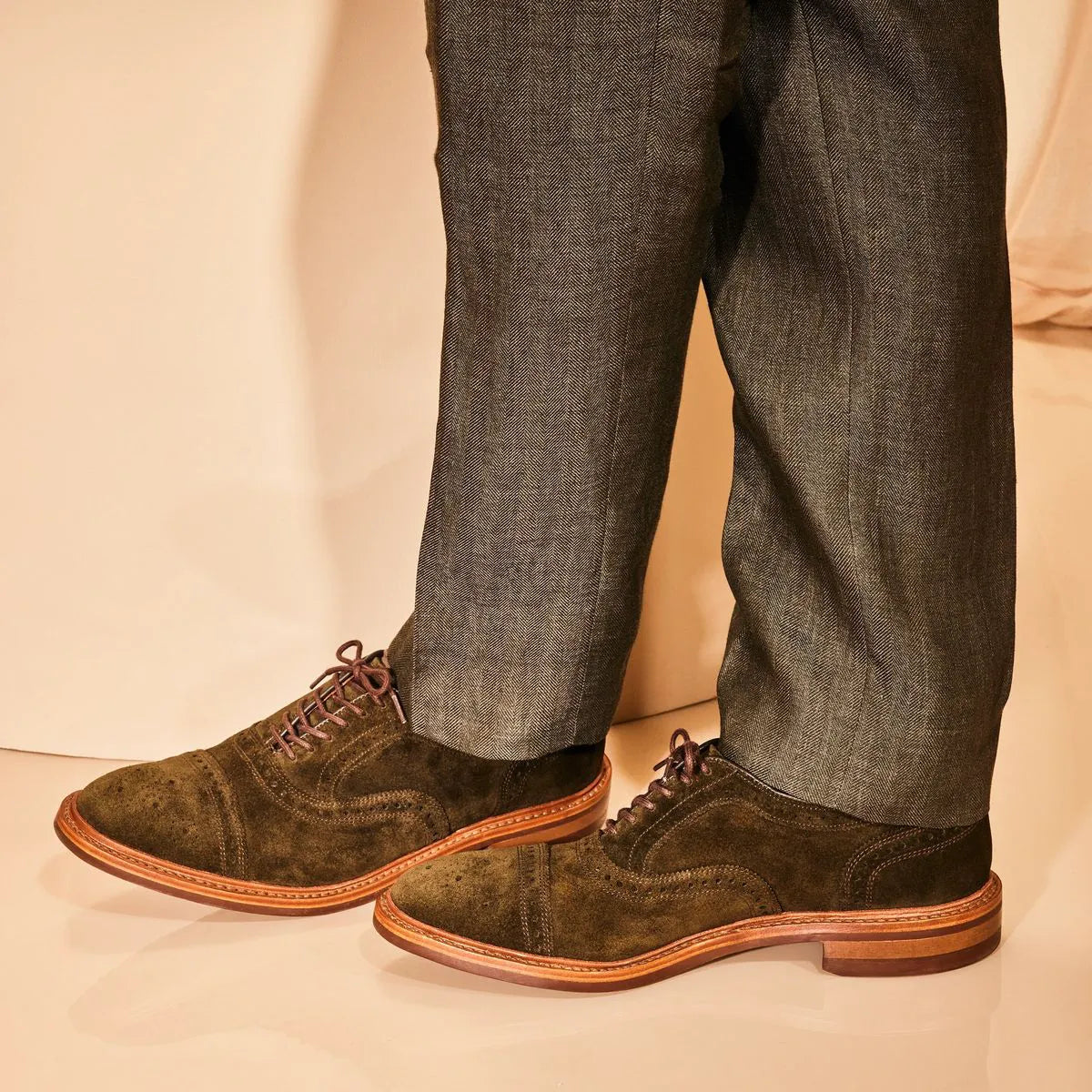 Strandmok Cap-toe Oxford with Dainite Rubber Sole - Hunting Green Suede