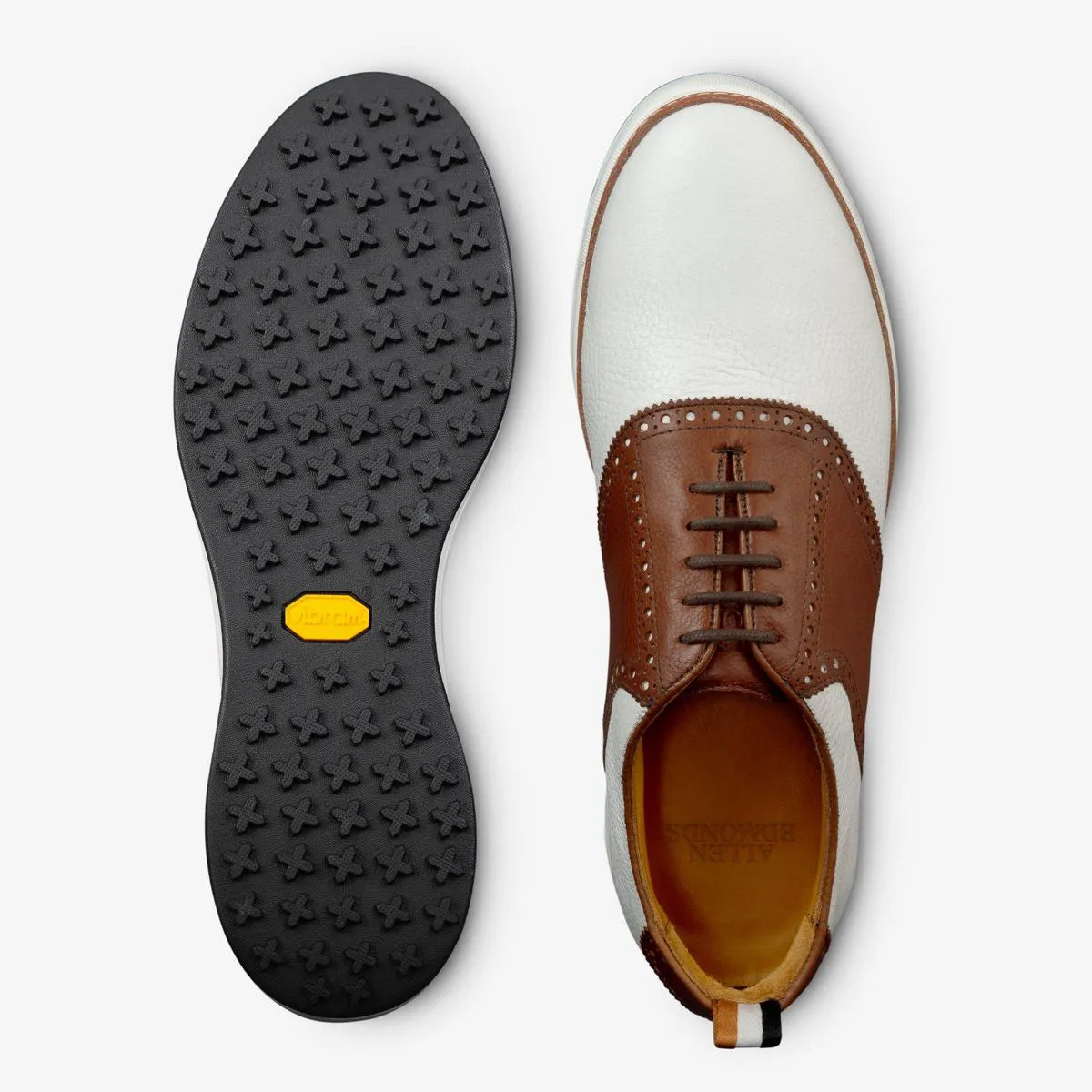 Straits Saddle Golf Shoe - White & Brown Leather