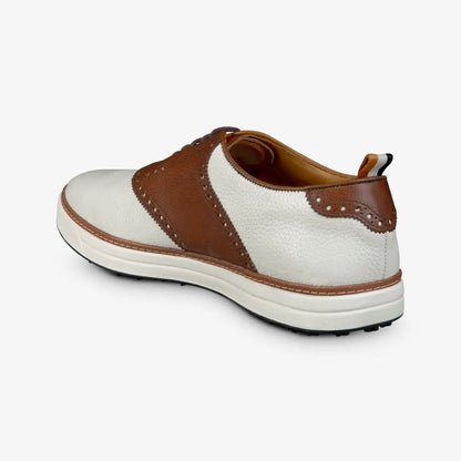 Straits Saddle Golf Shoe - White & Brown Leather