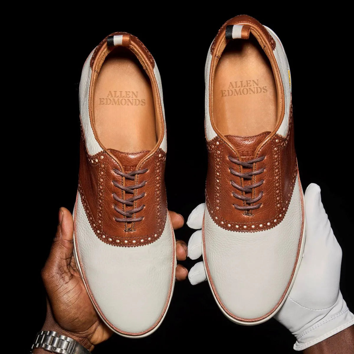Straits Saddle Golf Shoe - White & Brown Leather