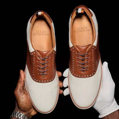 Straits Saddle Golf Shoe - White & Brown Leather
