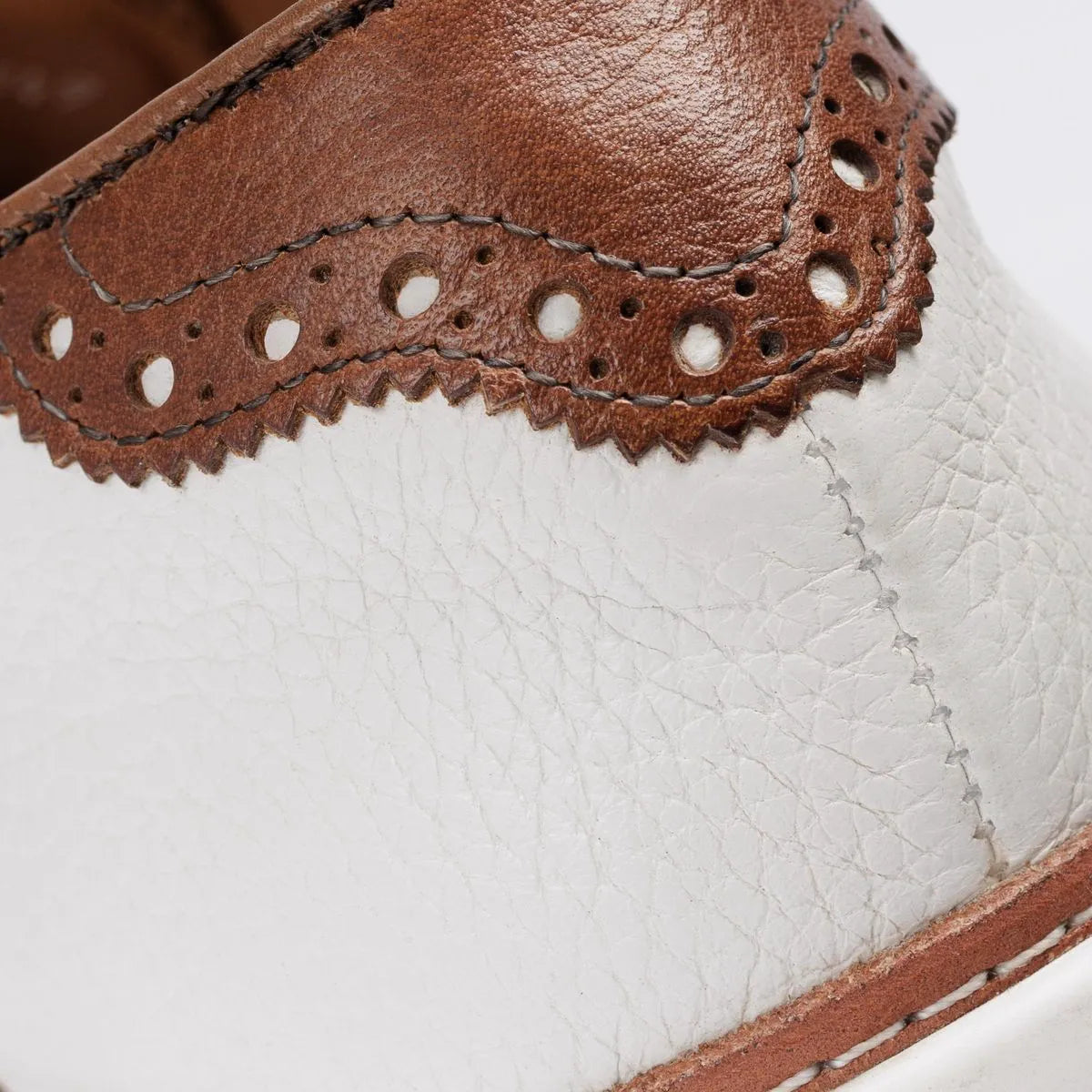 Straits Saddle Golf Shoe - White & Brown Leather