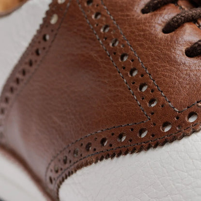 Straits Saddle Golf Shoe - White & Brown Leather