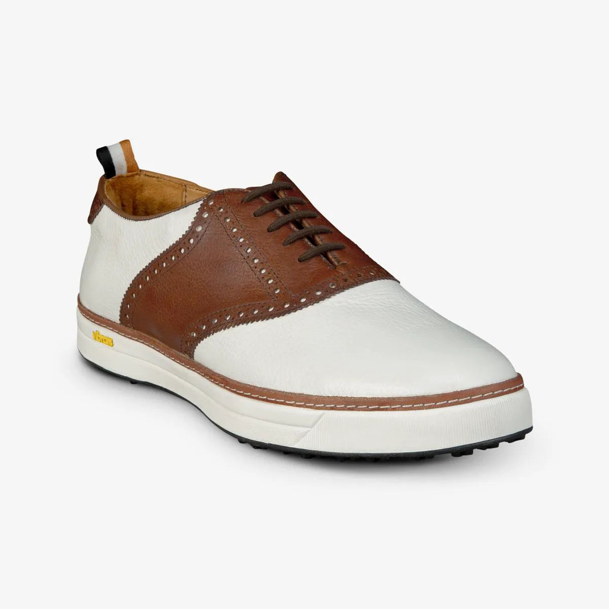 Straits Saddle Golf Shoe - White & Brown Leather