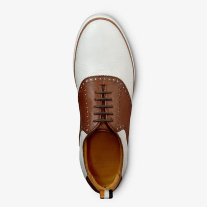 Straits Saddle Golf Shoe - White & Brown Leather
