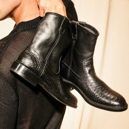 Dallas Roper Low Boot - Black Snake Print Leather