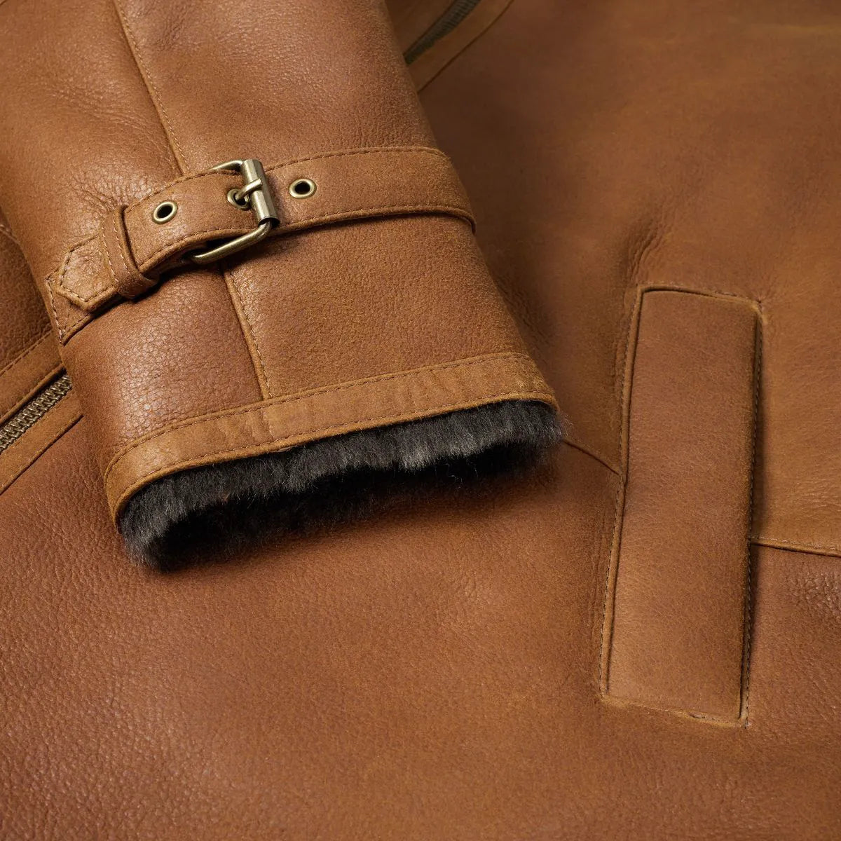 Shearling Bomber Jacket - Cognac