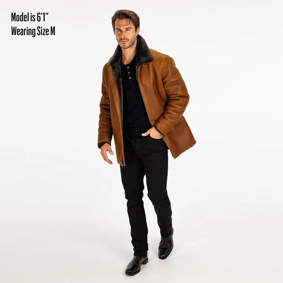 Shearling Bomber Jacket - Cognac