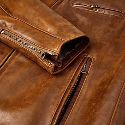 Schott® N.Y.C. X Allen Edmonds Café Racer 2.0 Leather Jacket - Nutmeg