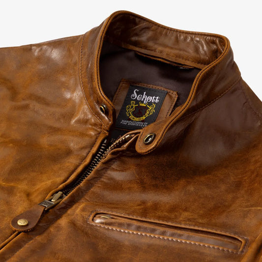 Schott® N.Y.C. X Allen Edmonds Café Racer 2.0 Leather Jacket - Nutmeg