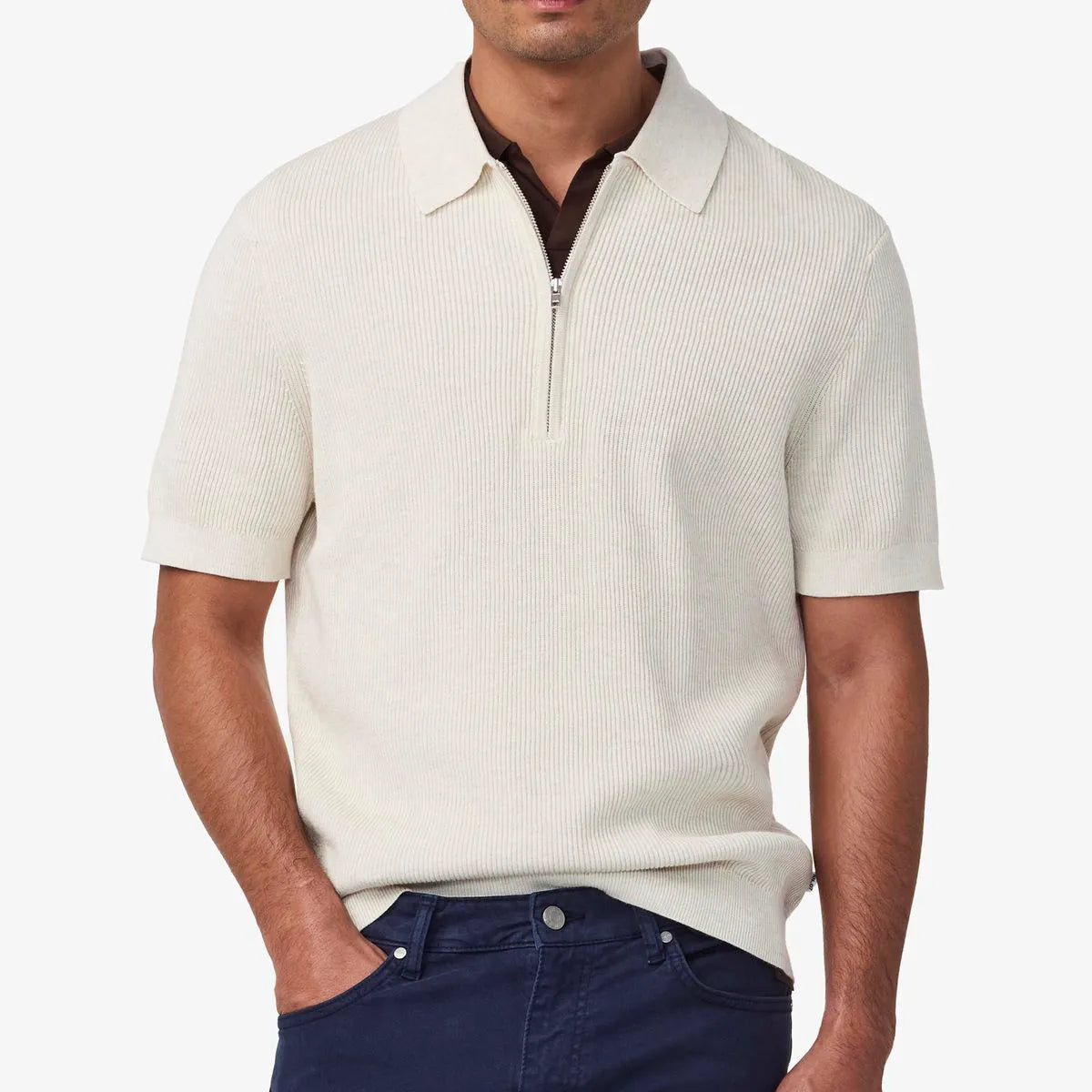 NN07 Hansie Zip-up Polo - Ivory
