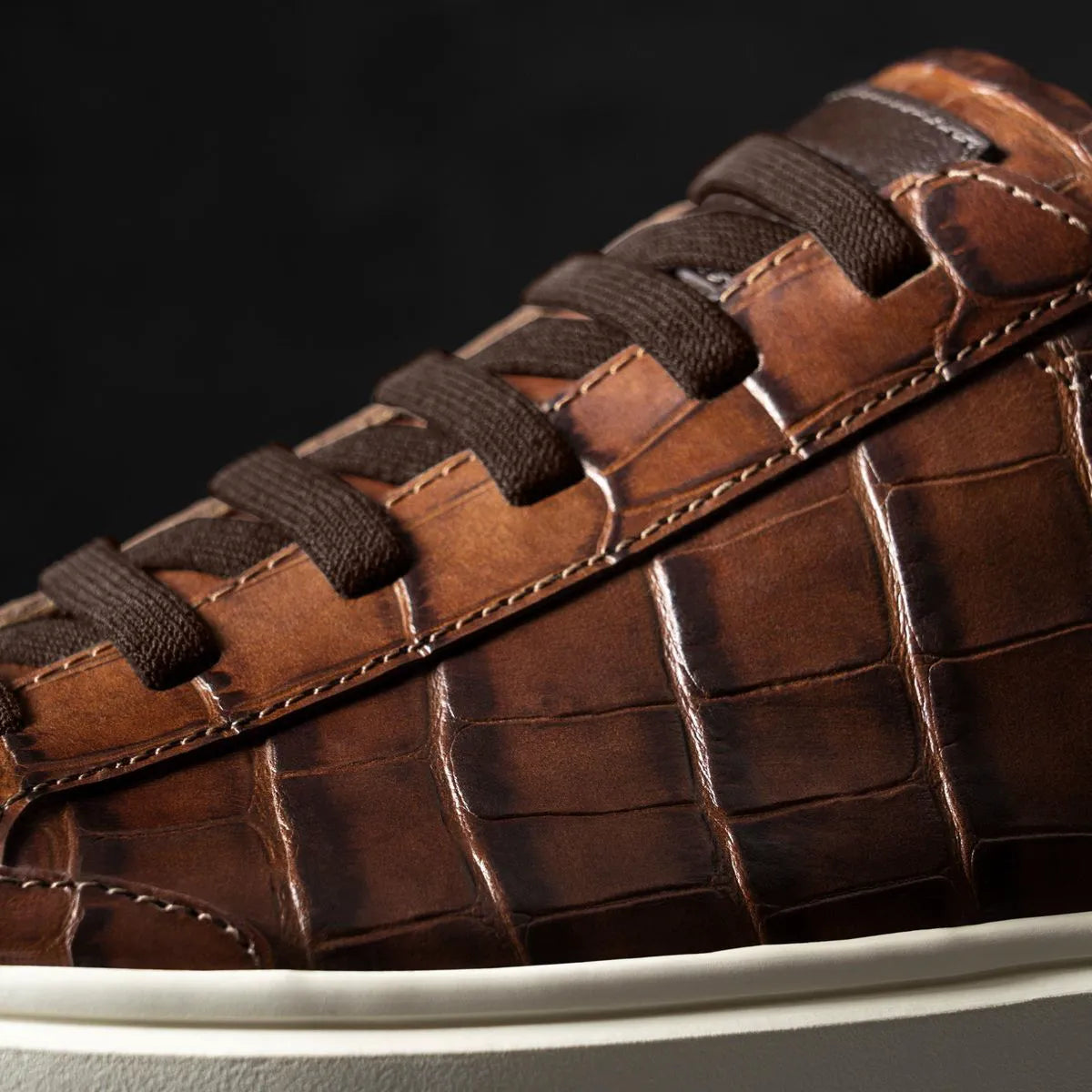 Oliver Slip-on Stretch-lace Sneaker - Chestnut Embossed Croc Leather