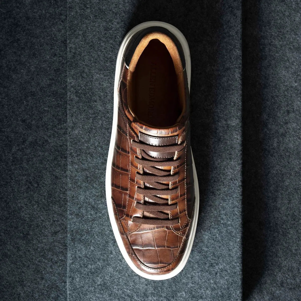 Oliver Slip-on Stretch-lace Sneaker - Chestnut Embossed Croc Leather