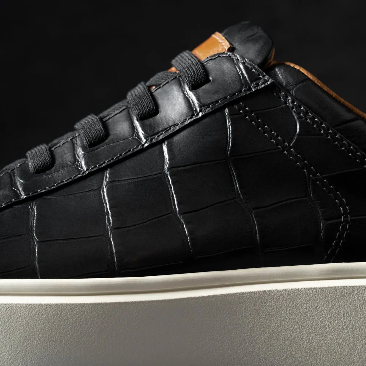Oliver Slip-on Stretch-lace Sneaker - Black Embossed Croco Leather