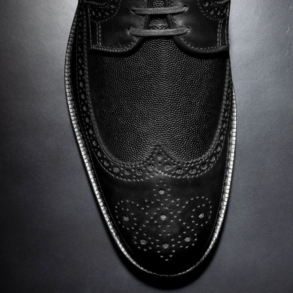 Mason Reserve Wingtip Derby Dress Shoe - Black Caviar Grain Leather