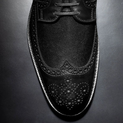 Mason Reserve Wingtip Derby Dress Shoe - Black Caviar Grain Leather