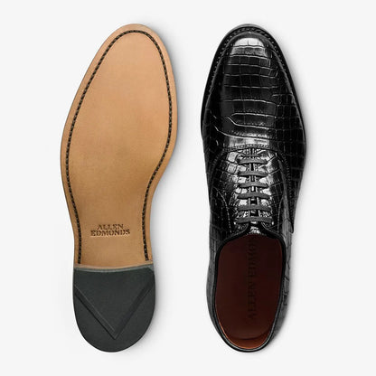 Carlyle Plain-toe Oxford Dress Shoe - Black Embossed Croco Leather