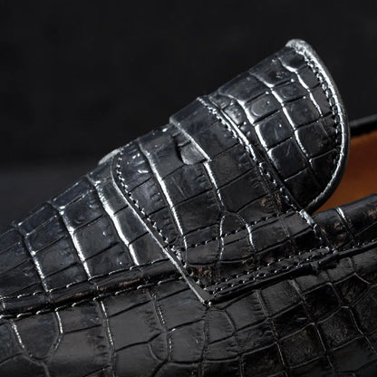 Randolph 2.0 Penny Loafer - Black Embossed Croco Leather