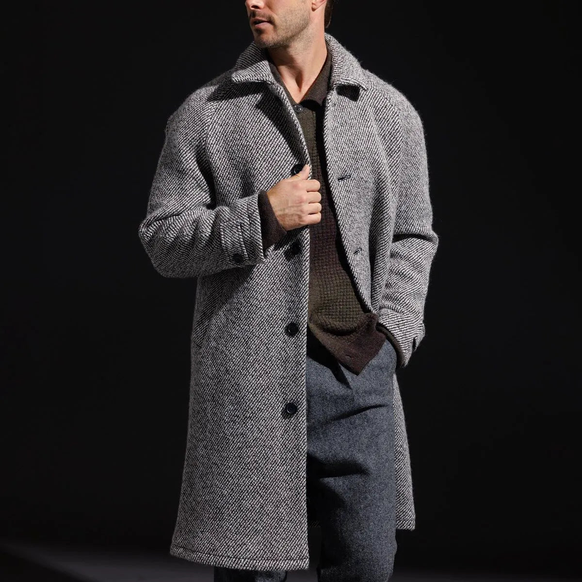 Les Deux Michael Twill Wool Coat - Black And White