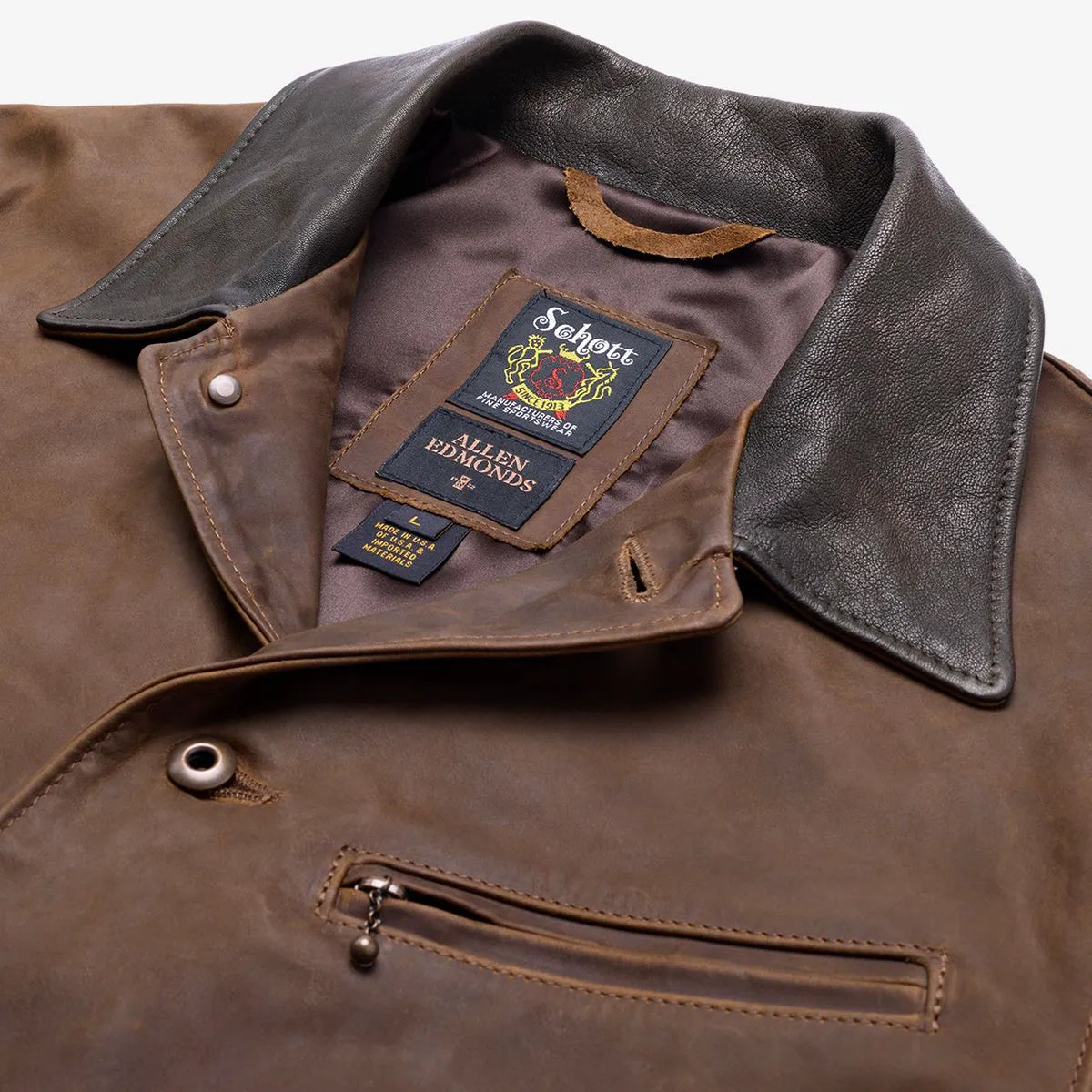 Schott® N.Y.C. X Allen Edmonds Leather Barn Jacket - Brown