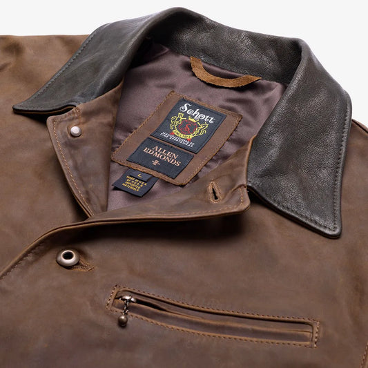 Schott® N.Y.C. X Allen Edmonds Leather Barn Jacket - Brown