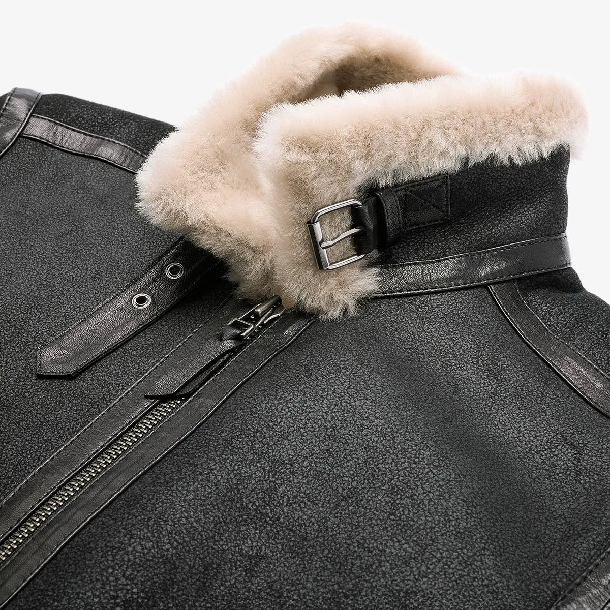 Shearling Aviator Jacket - Black