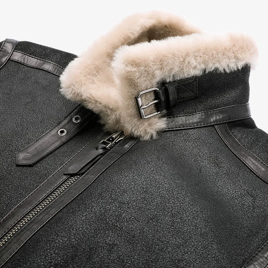 Shearling Aviator Jacket - Black