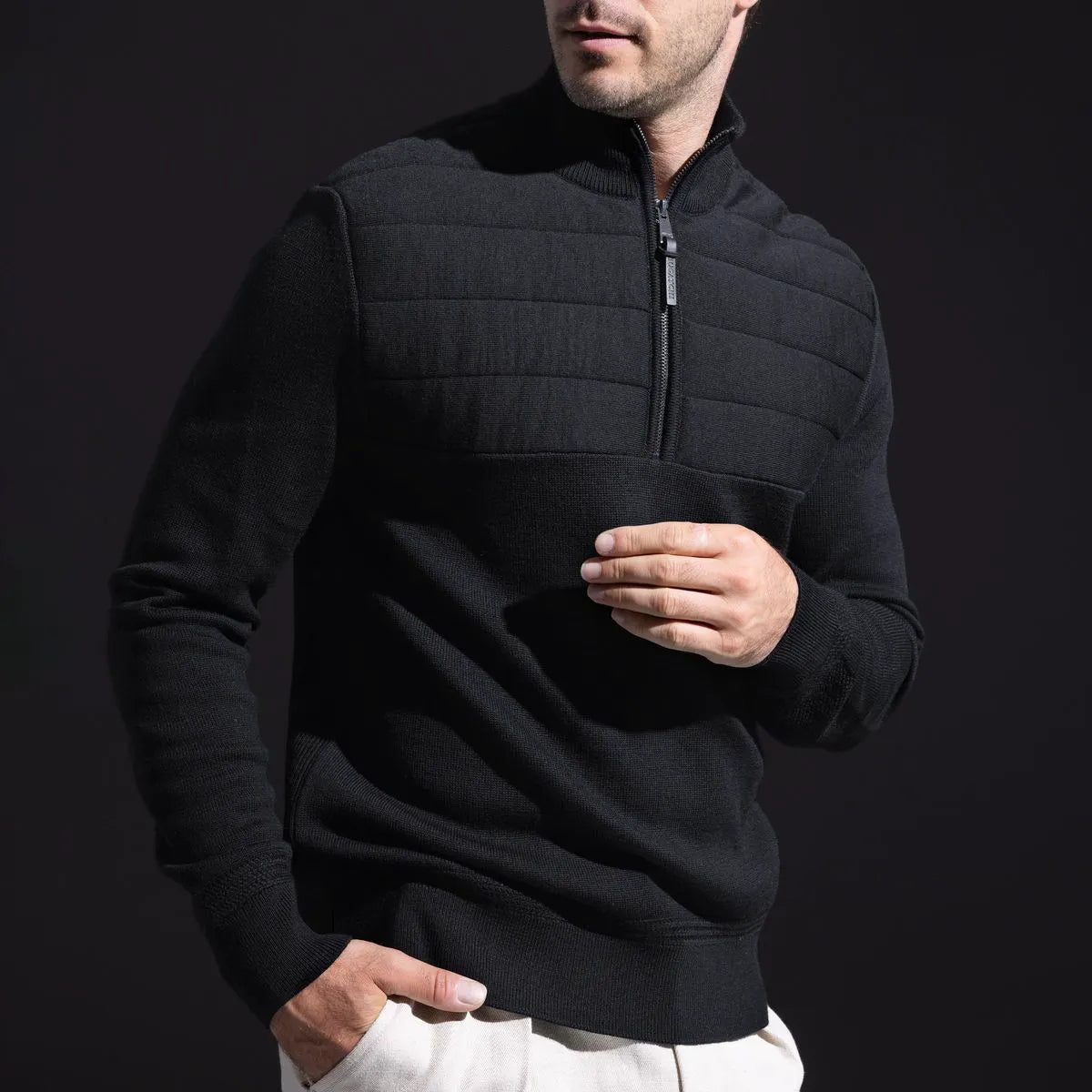 Bugatchi Quarter-zip Long-sleeve Sweater - Black