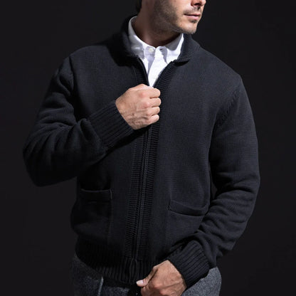 Schott® N.Y.C. Zip-front Shawl Collar Cardigan - Black