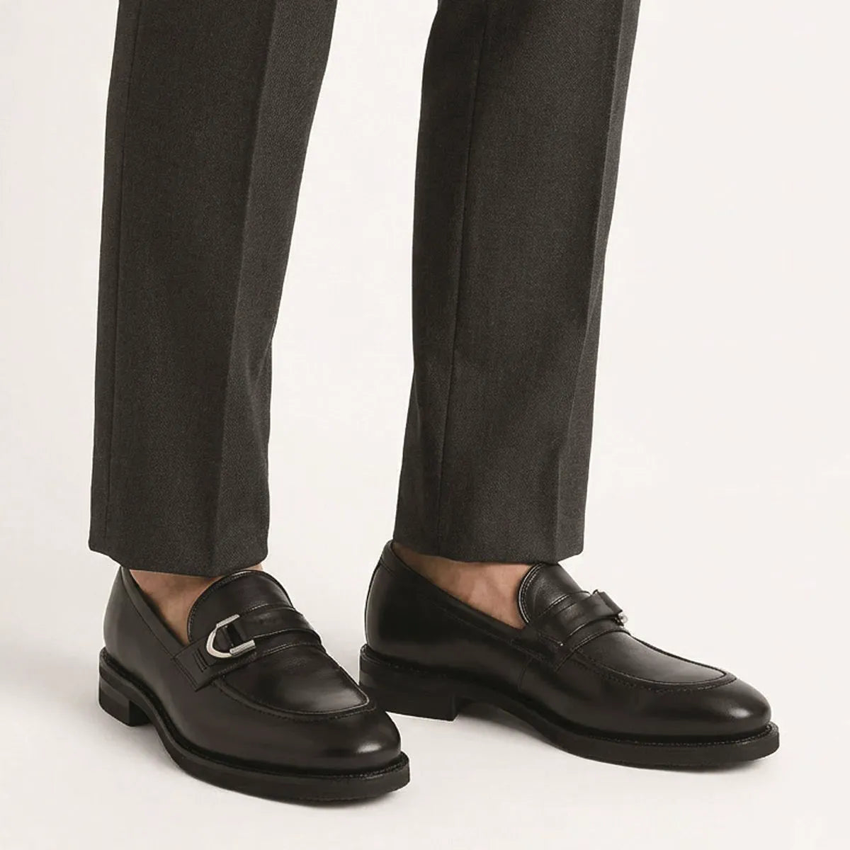 Rollins Buckle Loafer - Black Leather