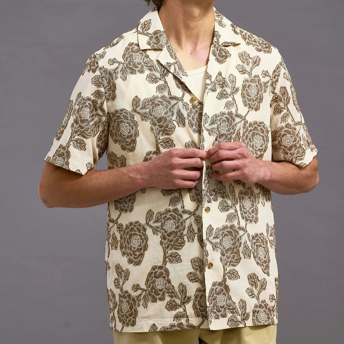Les Deux Lesley Flower Jacquard Short-sleeve Shirt - Ivory