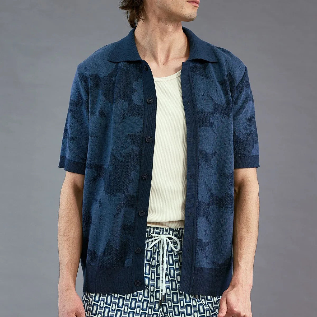Far Afield Zigger Short-sleeve Cardigan - Navy