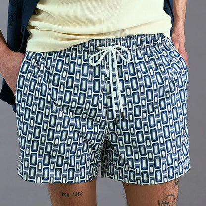 Bugatchi Cruz Mid-length Swim Trunks - Navy / White