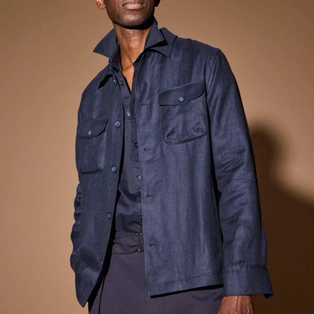 Eton Linen Four-pocket Overshirt - Navy