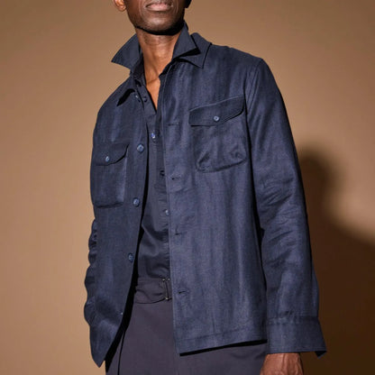 Eton Linen Four-pocket Overshirt - Navy