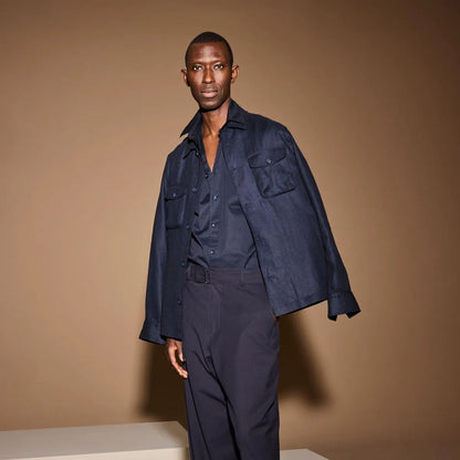 Eton Linen Four-pocket Overshirt - Navy