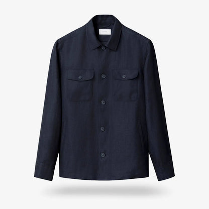 Eton Linen Four-pocket Overshirt - Navy