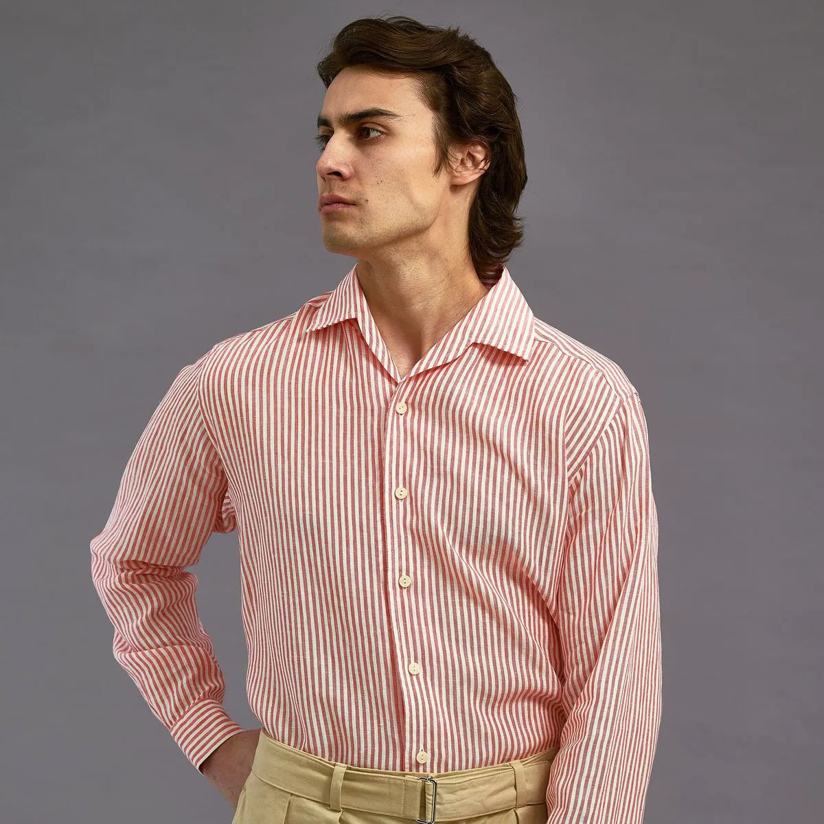 Eton Striped Linen Shirt - Red