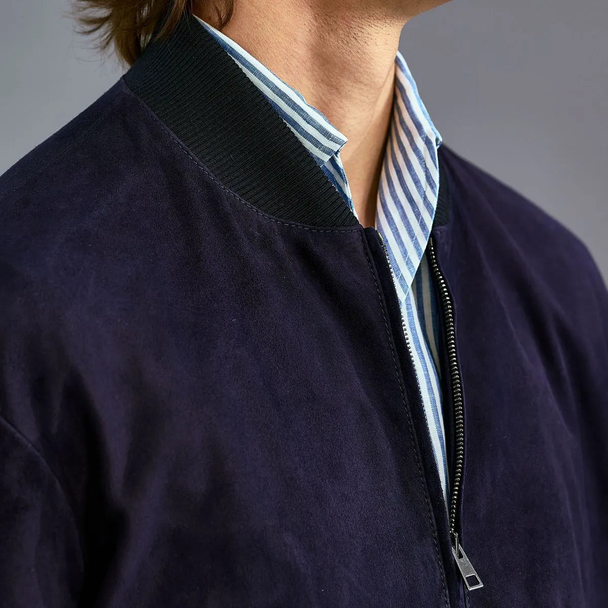 Altea Suede Bomber Jacket - Navy