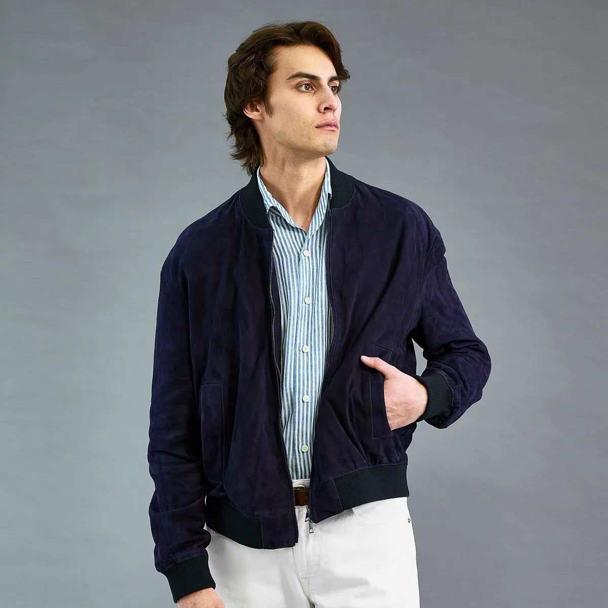 Altea Suede Bomber Jacket - Navy