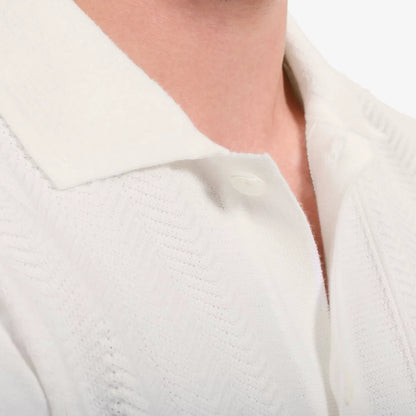 Bugatchi Full Button Short Sleeve Polo Sweater - Ivory