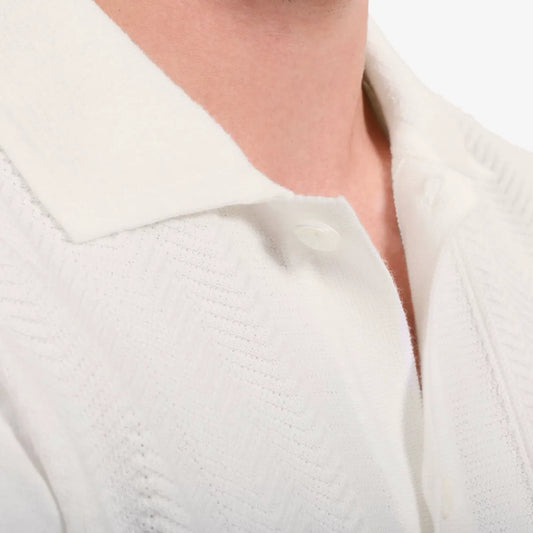 Bugatchi Full Button Short Sleeve Polo Sweater - Ivory