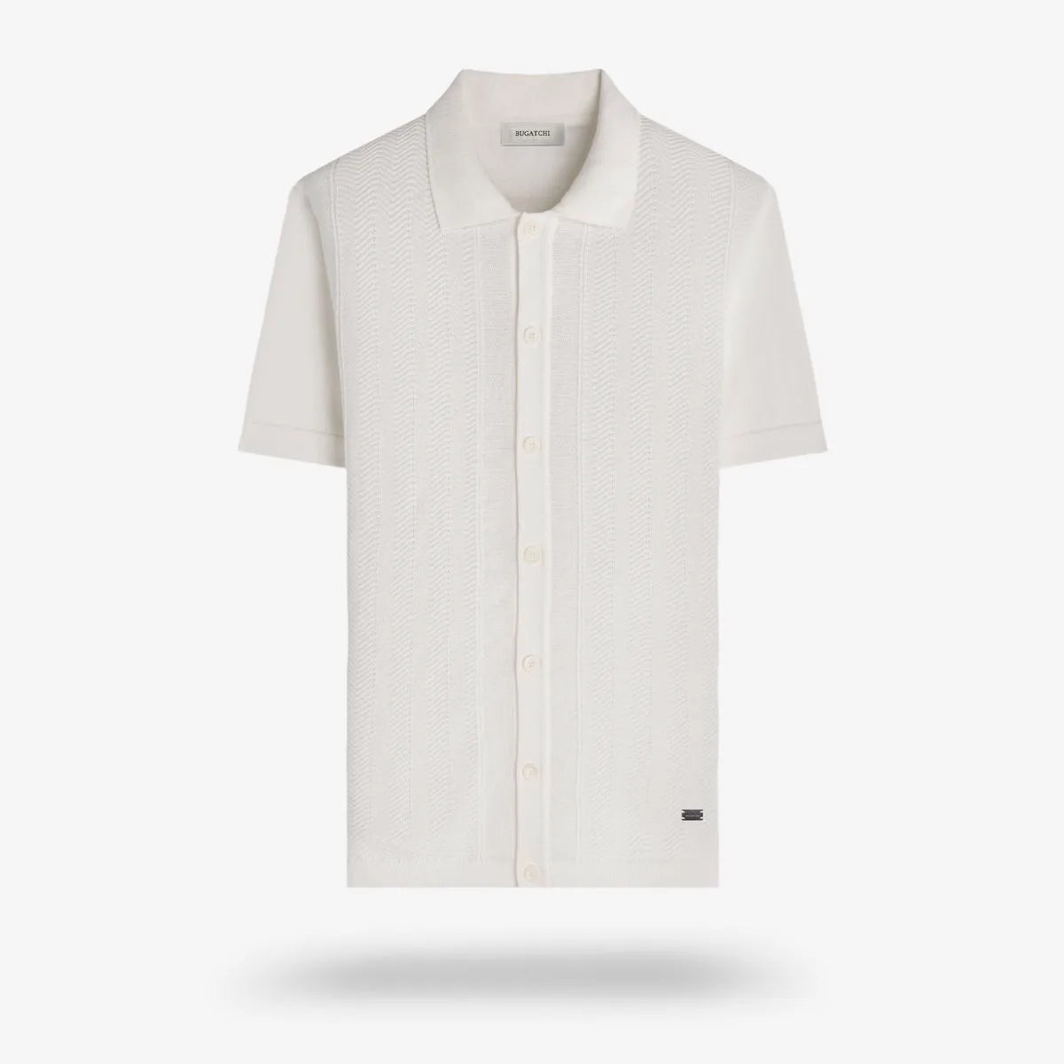 Bugatchi Full Button Short Sleeve Polo Sweater - Ivory