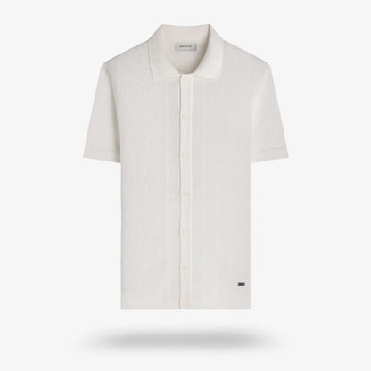 Bugatchi Full Button Short Sleeve Polo Sweater - Ivory