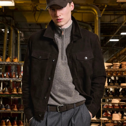 Suede Trucker Jacket - Brown Suede